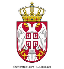 Small coat of arms of Serbia. Silver double-headed eagle on a red shield topped with a crown. Symbol isolated on white background. Serbia flag and coat of arms. Sign vector illustration