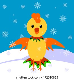 small cock on the background of the snow drifts