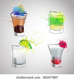 Small Cocktail realistic decorative icons set with isolated vector illustration. Collection of alcohol coctails and other drinks.Shot drink.