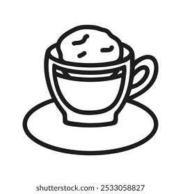 Xícara de café pequena, glace com sorvete. Ilustrações de rabiscar desenhadas à mão.