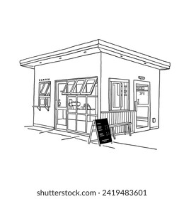 Small Coffee shop Cafe restaurant Sketch Hand drawn Illustration line art vector 