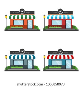 Small Coffee Shop color set vector icon illustration