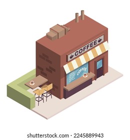 small coffee shop isometric drawing vector in illustration