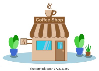 Small coffee shop. Street coffee shop. Vector design illustration in flat style.