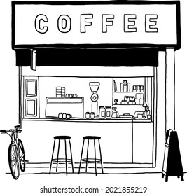 Small coffee stand in town Hand drawn line art illustration