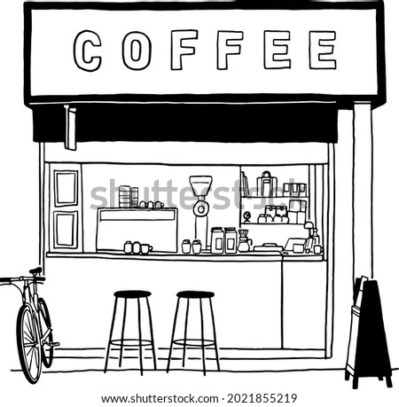 Small coffee stand in town Hand drawn line art illustration