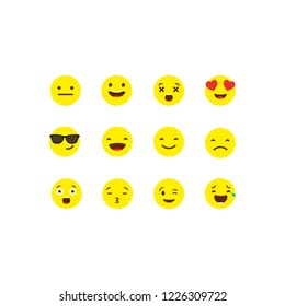 A small collection of yellow emoticons on white. background.