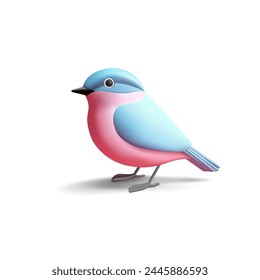 Pequeño pájaro de color de pie 3D. Para los conceptos de diseño de estaciones, aves silvestres estacionales, ciencia, logotipos y estampados. Vector