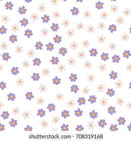 small colored flowers on a white background. For prints, postcards, greeting cards, wedding invitations, birthday, Valentine's day. Seamless floral pattern. Vector illustration.
