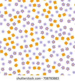 small colored flowers on a white background. For prints, postcards, greeting cards, wedding invitations, birthday, Valentine's day. Seamless floral pattern. Vector illustration.