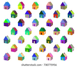 small colored houses with a door and a window