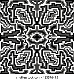 small colored polygons on a black background