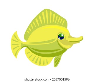 Small colored yellow fish for aquarium isolated. Vector aquarium ocean fish, marine and sea fish illustration