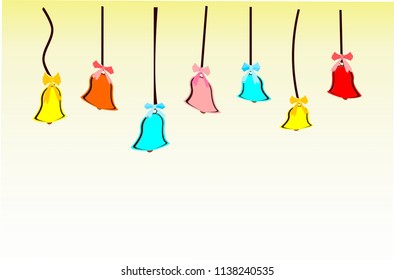 Small colorful bell hanging down the rope hanging down the white backdrop Vector illustration to celebrate the fun festive color  blue light pink light pink decorated festive stripes.