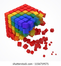 small colorful cubes forming a big cube. blockchain and big data cncept. 3D style vector illustration.