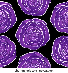 Small colorful flowers. Beautiful vector seamless pattern in small abstract violet rose flowers. Small cute simple spring stylized rose flowers. Black background.