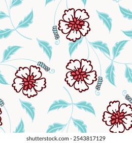 Small colorful flowers and brown flowers, hand drawn. Seamless on a light yellow background. Designed for fabric, fashion, textiles, wallpaper, 