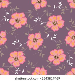 Small colorful flowers and brown flowers, hand drawn. Seamless on a light yellow background. Designed for fabric, fashion, textiles, wallpaper, 