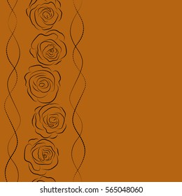 Small colorful flowers with copy space (place for your text). Small cute simple spring stylized rose flowers. Beautiful vector seamless pattern in vertical small abstract orange and black rose flowers