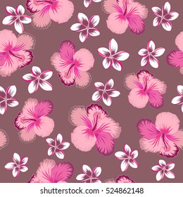 Small colorful flowers. The elegant the template for fashion prints. Spring floral background. Vector cute pattern in pink, purple and magenta hibiscus flowers. Motley seamless pattern.