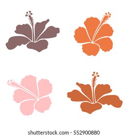 Small colorful flowers. The elegant the template for fashion prints. Vector cute collection of orange hibiscus flowers. Motley sketch. Spring floral background.