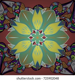 Small colorful flowers. Motley illustration. Vector cute pattern in small flower. Spring floral background with green, pink and yellow flowers. The elegant the template for fashion prints.