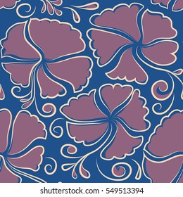 Small colorful flowers. Motley seamless pattern. The elegant the template for fashion prints. Vector cute pattern in violet, blue and beige hibiscus flowers. Spring floral background.