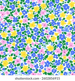 Small colorful flowers in pastel colors on a white background. small flower, tiny flower seamless pattern vector illustration, doodle summer, kids and baby designs for print fabric.