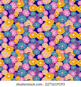 small colorful flowers seamless vector pattern for surface, cloth, fabric,  etc. on blue background