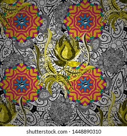 Small colorful flowers. Vector cute pattern in small flower. The elegant the template for fashion prints. Motley illustration. Spring floral background with black, white and yellow flowers.