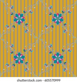 Small colorful flowers. Vector cute pattern in small flower. Spring floral background with blue and pink flowers. Motley illustration. The elegant the template for fashion prints.