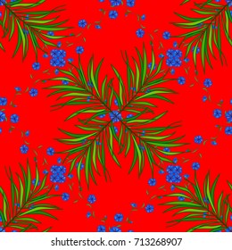 Small colorful flowers. Vector cute pattern in small flower. Spring floral background with red, green and blue flowers. Motley illustration. The elegant the template for fashion prints.
