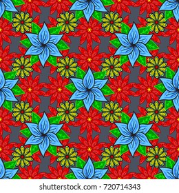 Small colorful flowers. Vector cute pattern in small flower. The elegant the template for fashion prints. Motley illustration. Seamless. Summer floral background with flowers.