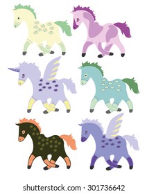 Small colorful horses run