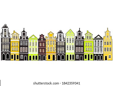 Small, colorful houses on the street of Europe in black and yellow are the most romantic places for Dating and meeting people in love and tourists.