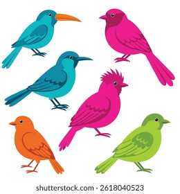Small coloring bird silhouette set vector