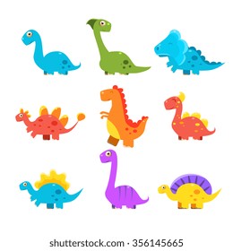 Small Colurful Dinosaur Set. Vector Illustration Collection