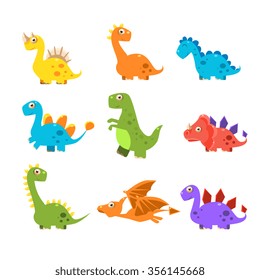 Small Colurful Dinosaur Set. Vector Illustration