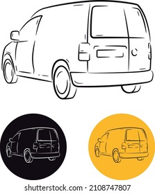 Small commercial vehicle cartoon made of simple vector lines. Smaller van for goods delivery.