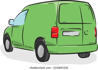 Small commercial vehicle cartoon made of simple vector lines. Smaller van for goods delivery.