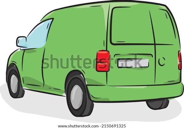 Small commercial vehicle cartoon made\
of simple vector lines. Smaller van for goods\
delivery.