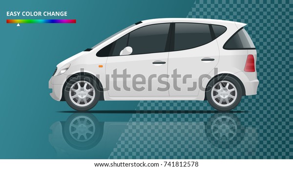 Small Compact Electric vehicle or hybrid car on\
transparent. Eco-friendly hi-tech auto. Easy color change. Template\
vector isolated View\
side