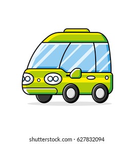Small compact green city electric car isolated.