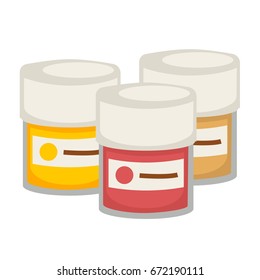 Small containers with gouache paint isolated illustration