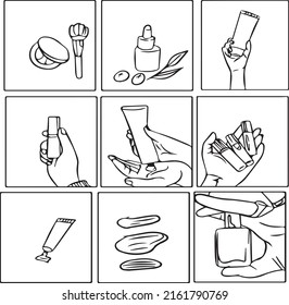 Small cosmetic spa set. Flat vector of skin and body care product. Make-up base, minimal design, effective ingredients.posters