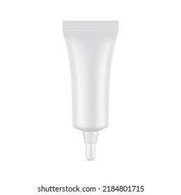 Small Cosmetic Tube Mockup With Long Tip Cap, Isolated on White Background. Vector Illustration