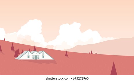 Small cottage located on mountain with scenic autumn season