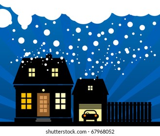 A small cottage in the snow, vector illustration
