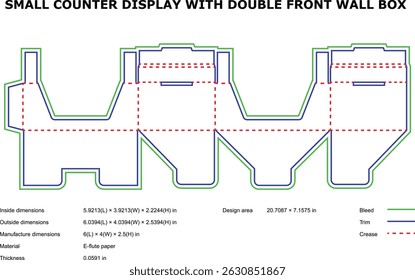 Small counter display box double front wall die-cut template