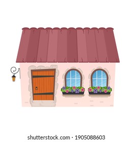 Small country house. House in flat cartoon style. Isolated on white background. Vector 